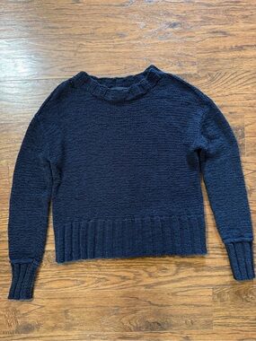 J. Crew Navy Wide Rib Crewneck Sweater Size Small